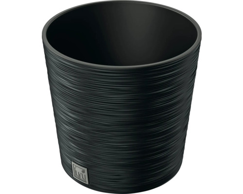 Schwarzer Pflanztopf mit horizontalem Linienmuster