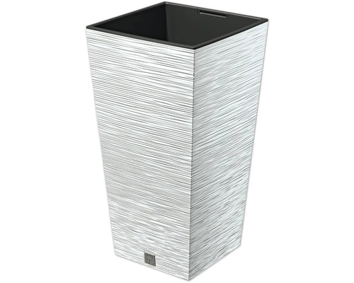 Blumentopf Furu SQUARE Kunststoff 39,5 x 39,5 x 75,5 cm weiß mit Pflanzeinsatz Rechteckiger Pflanzkübel mit horizontaler Rillenstruktur