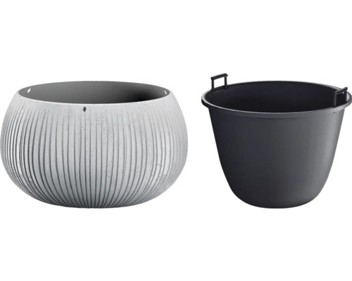 Blumentopf BETON BOWL Kunststoff Ø 29 cm H 19,5 cm beton inkl. Pflanzeinsatz Blumentopf und Mörtelkübel im Bild.