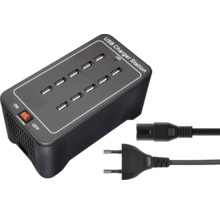 USB Ladestation mit zehn USB Anschlüssen und zwei Stromkabeln