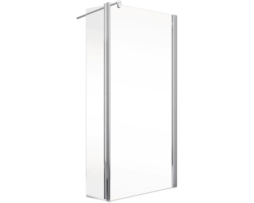 Duschwand aus Glas mit silberfarbenen Rahmen