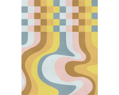 Fototapete Vlies FLX4-055 Colored Honey 4-tlg. 250 x 200 cm Gemustertes Vinyl mit Schachbrettmuster und gewellten Linien