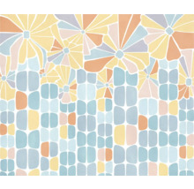 Grafisches Muster mit Blumen und geometrischen Formen