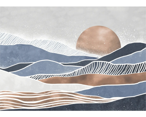 Abstrakte Darstellung einer Berglandschaft mit Sonne