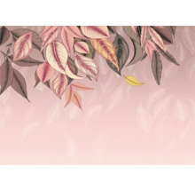 Illustration von Blättern auf einem rosafarbenen Hintergrund.