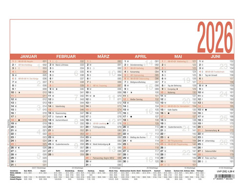 Wandkalender 2026 mit Monatsübersicht