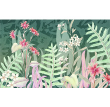 Blumentapete mit floralem Muster aus Farnen und Blüten