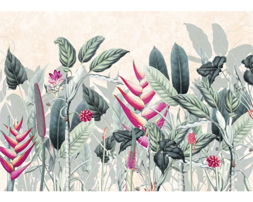 Illustration einer exotischen Pflanzenwelt als Wanddekoration.