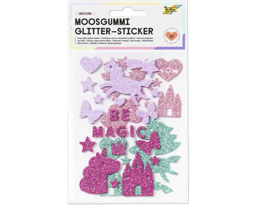 Moosgummi Glitzer Aufkleber Set mit Einhorn Motiven
