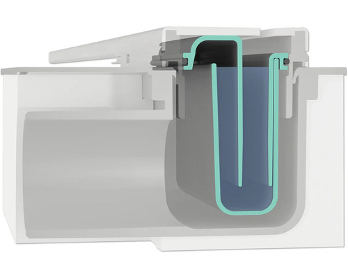 Detailaufnahme eines Siphons, der den Wasserfluss zeigt