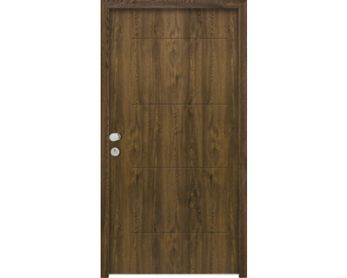 Splendoor Wohnungseingangstür L1 Stahl 1100x2060 mm Nussbaum DIN Links (nach innen öffnend) RC 2 inkl. Beschlagset und Profilzylinder mit 3 Schlüssel,Montageschrauben Holztür mit Beschlägen