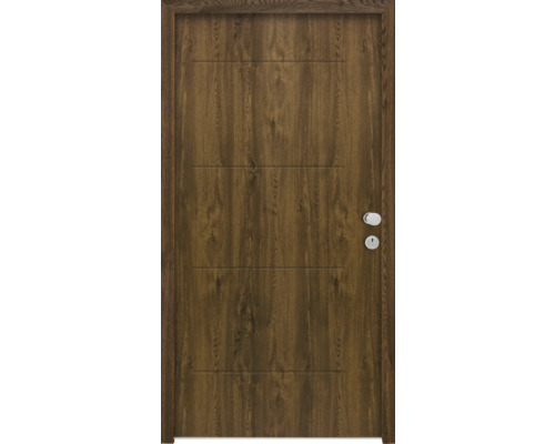 Splendoor Wohnungseingangstür L1 Stahl 1100x2060 mm Nussbaum DIN Rechts (nach innen öffnend) RC 2 inkl. Beschlagset und Profilzylinder mit 3 Schlüssel,Montageschrauben Holztür mit Schloss und Beschlägen