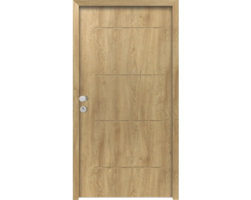 Splendoor Wohnungseingangstür L1 Stahl 1100x2060 mm Eiche DIN Links (nach innen öffnend) RC 2 inkl. Beschlagset und Profilzylinder mit 3 Schlüssel,Montageschrauben Holztür mit Türgriff und Schlüsselloch