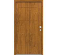 Moderne Haustür mit Holzoptik und geraden Liniendetails