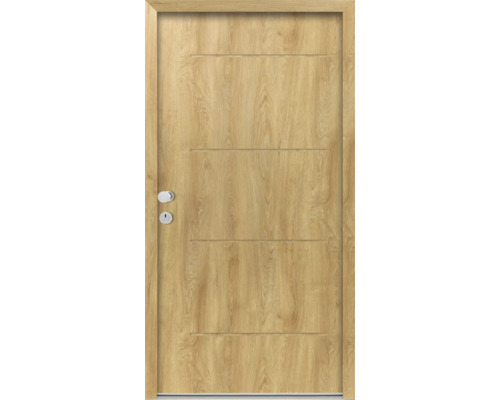 Splendoor Wohnungseingangstür L1 Stahl 950x2000 mm Eiche DIN Links (nach innen öffnend) RC 2 inkl. Beschlagset und Profilzylinder mit 3 Schlüssel,Montageschrauben