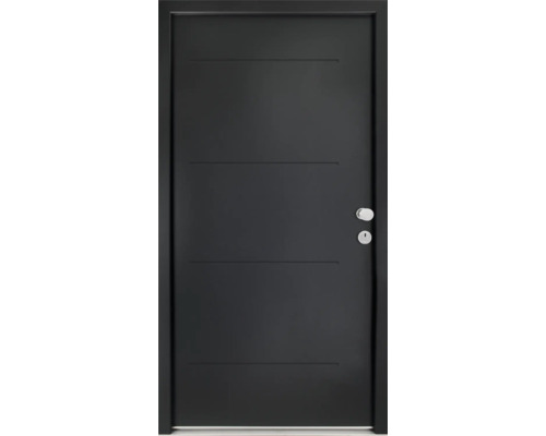 Splendoor Wohnungseingangstür L1 Stahl 970x2000 mm Anthrazitgrau DIN Rechts (nach innen öffnend) RC 2 inkl. Beschlagset und Profilzylinder mit 3 Schlüssel,Montageschrauben Schwarze Innentür mit vier horizontalen Zierrillen, Türklinke und Schloss