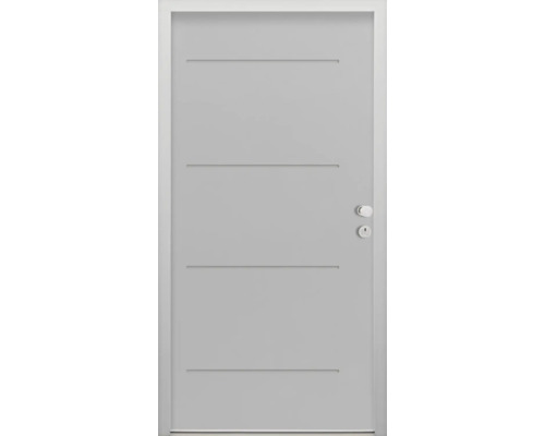 Splendoor Wohnungseingangstür L1 Stahl 970x2000 mm RAL 7042 verkehrsgrau DIN Rechts (nach innen öffnend) RC 2 inkl. Beschlagset und Profilzylinder mit 3 Schlüssel,Montageschrauben Moderne Innentür mit vier horizontalen Nuten und Türbeschlag