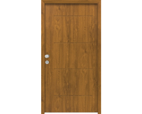 Splendoor Wohnungseingangstür L1 Stahl 970x2000 mm Golden Oak DIN Links (nach innen öffnend) RC 2 inkl. Beschlagset und Profilzylinder mit 3 Schlüssel,Montageschrauben Holztür mit Griff und Schlüsselloch