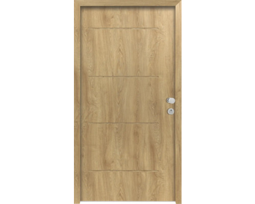 Splendoor Wohnungseingangstür L1 Stahl 970x2000 mm Eiche DIN Rechts (nach innen öffnend) RC 2 inkl. Beschlagset und Profilzylinder mit 3 Schlüssel,Montageschrauben Holztür mit Schloss
