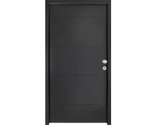 Splendoor Wohnungseingangstür L1 Stahl 1020x2000 mm Anthrazitgrau DIN Rechts (nach innen öffnend) RC 2 inkl. Beschlagset und Profilzylinder mit 3 Schlüssel,Montageschrauben Moderne Zimmertür mit horizontalen Zierfräsungen und Türbeschlägen