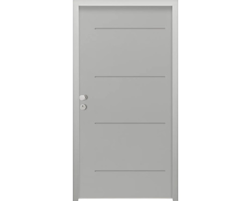Splendoor Wohnungseingangstür L1 Stahl 1020x2000 mm RAL 7042 verkehrsgrau DIN Links (nach innen öffnend) RC 2 inkl. Beschlagset und Profilzylinder mit 3 Schlüssel,Montageschrauben Graue Innentür mit horizontalen Rillen und Beschlägen