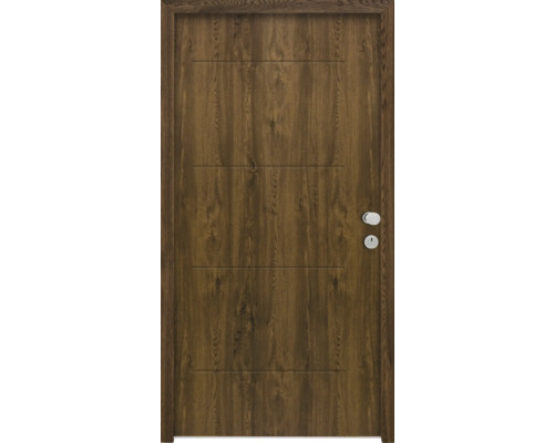 Splendoor Wohnungseingangstür L1 Stahl 1020x2000 mm Nussbaum DIN Rechts (nach innen öffnend) RC 2 inkl. Beschlagset und Profilzylinder mit 3 Schlüssel,Montageschrauben Holztür mit Griff und Schlüsselloch