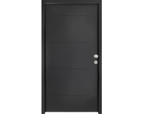 Splendoor Wohnungseingangstür L1 Stahl 1100x2000 mm Anthrazitgrau DIN Rechts (nach innen öffnend) RC 2 inkl. Beschlagset und Profilzylinder mit 3 Schlüssel,Montageschrauben Schwarze Innentür mit horizontalen Zierlinien und Türgriff