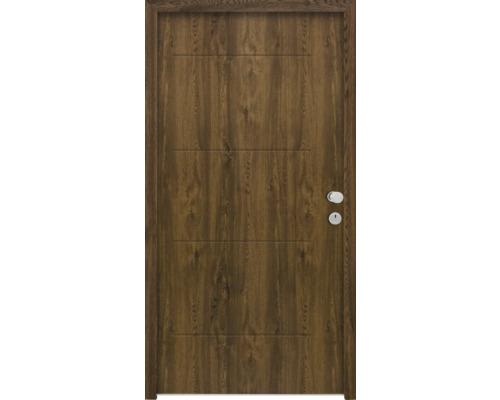 Splendoor Wohnungseingangstür L1 Stahl 1100x2000 mm Nussbaum DIN Rechts (nach innen öffnend) RC 2 inkl. Beschlagset und Profilzylinder mit 3 Schlüssel,Montageschrauben Holztür mit horizontalen Rillen und Türbeschlägen