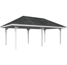 Freistehende, weiße Holzpergola mit Dach