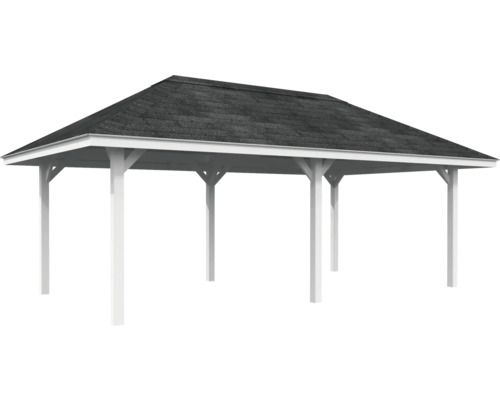 Freistehende, weiße Holzpergola mit Dach