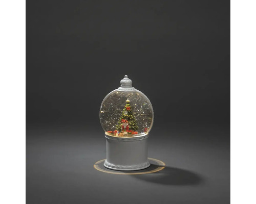 LED Laterne Konstsmide Weihnachtsdorf H 21 cm Lichtfarbe warmweiß batteriebetrieben inkl. 5 Stunden Timer Schneekugel mit Weihnachtsbaum und Geschenken