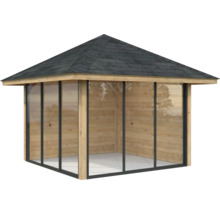Gartenpavillon mit Dach aus Bitumenschindeln und Holzwänden