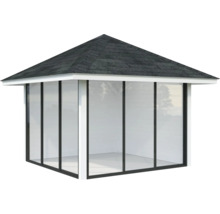 Pavillon mit Dach und Glaswänden für den Garten