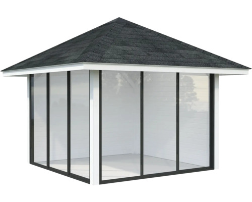 Pavillon mit Dach und Glaswänden für den Garten