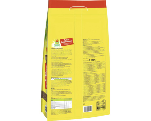 COMPO Turbo-Rasendünger zur Rasenpflege in einer 5 Kilogramm Packung