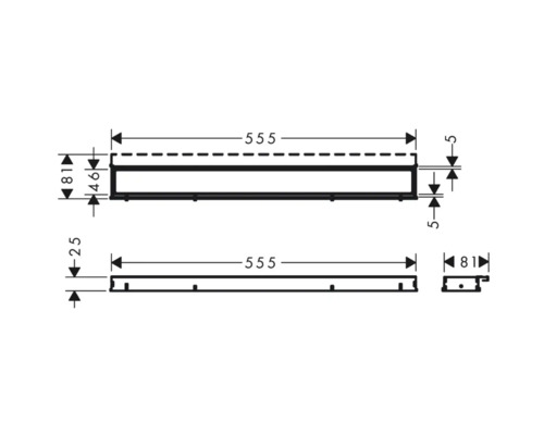 Technische Zeichnung eines Badezimmerregals mit Maßangaben