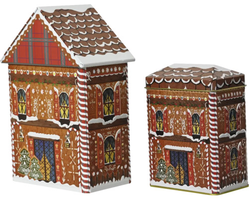 Keksdose Lebkuchenhaus Metall 13,5 x 8,5 x 21,5 cm zufällige Motivauswahl Zwei Lebkuchenhaus-Dosen unterschiedlicher Größe