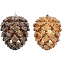 Zwei dekorative Tannenzapfen als Christbaumschmuck