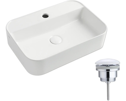 Aufsatzwaschbecken aus Keramik mit Ablaufgarnitur