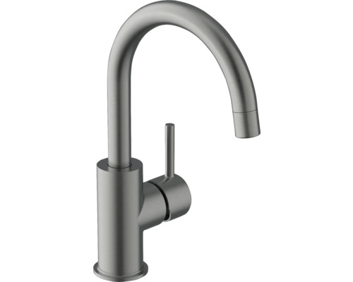 AVITAL Badarmatur BONNY eco für Waschtisch, mit "CoolStart" Kartusche, "QuickFix" Schnellbefestigung, auswechselbarer Wassersparmischdüse (max. 5,7 l/min), 450mm Anschlussschläuchen und "Push-Open" Ablaufventil, Größe: L, Farbe: gun metal matt