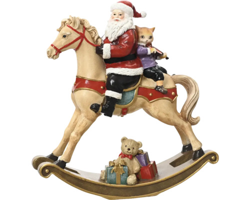 Weihnachtsbaumschmuck Weihnachtsmann Polyresin zufällige Farbauswahl Weihnachtsdekoration mit Weihnachtsmann, Katze und Teddybär auf Schaukelpferd