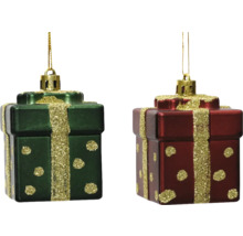 Zwei Geschenkbox Christbaumkugeln mit Dekorband