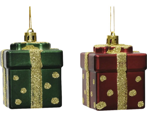 Zwei Geschenkbox Christbaumkugeln mit Dekorband