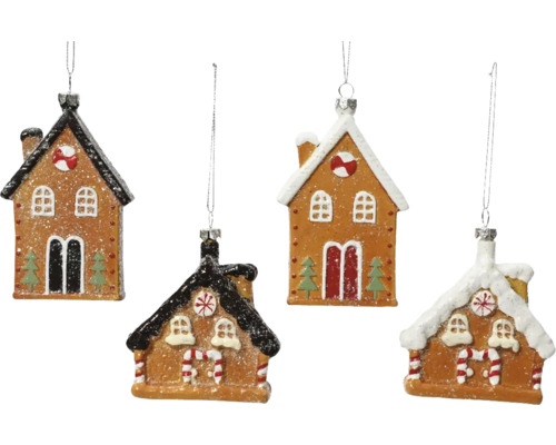 Vier Lebkuchenhaus Ornamente zum Aufhängen