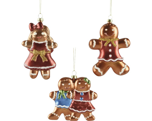 Drei Lebkuchenmann Ornamente zum Aufhängen
