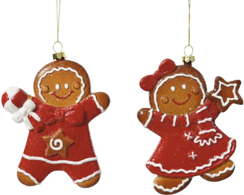 Zwei Lebkuchenmann-Christbaumschmuck mit Aufhängung