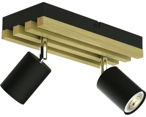 Deckenleuchte mit zwei Strahlern und Holzdetails