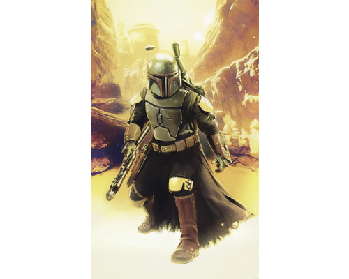 Fototapete Vlies DX3-179 Star Wars Boba Fett Sneaking 3-tlg. 250 x 150 cm Illustration einer Figur in Rüstung mit Gewehr in einer Wüstenlandschaft
