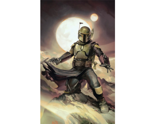 Fototapete Vlies DX3-202 Star Wars Boba Fett Epic 3-tlg. 250 x 150 cm Illustration einer Person in Rüstung mit Helm vor zwei Monden