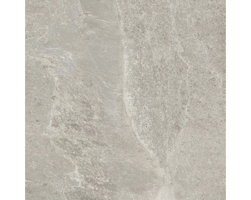 Detailaufnahme einer grauen Feinsteinzeugfliese mit matter Oberfläche